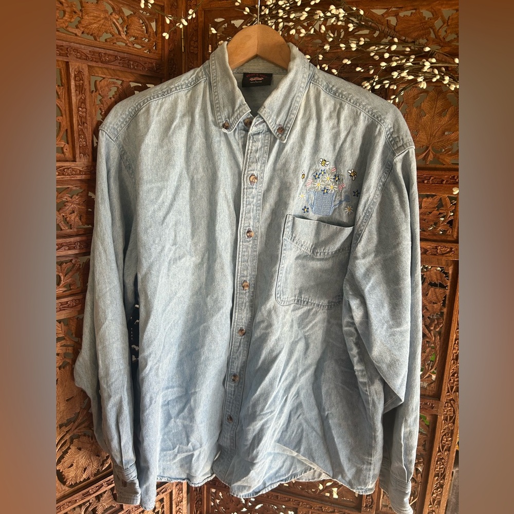 Vintage Embroidered Garden Denim Shirt